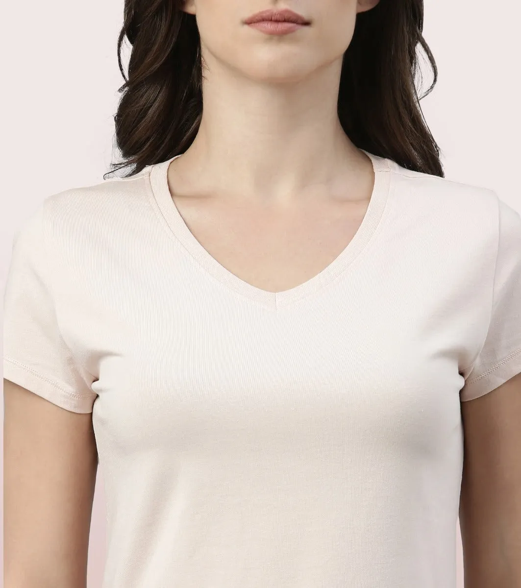 Basic ‘V’ Tee | Short Sleeve ‘V’ Neck Basic Stretch Cotton Tee