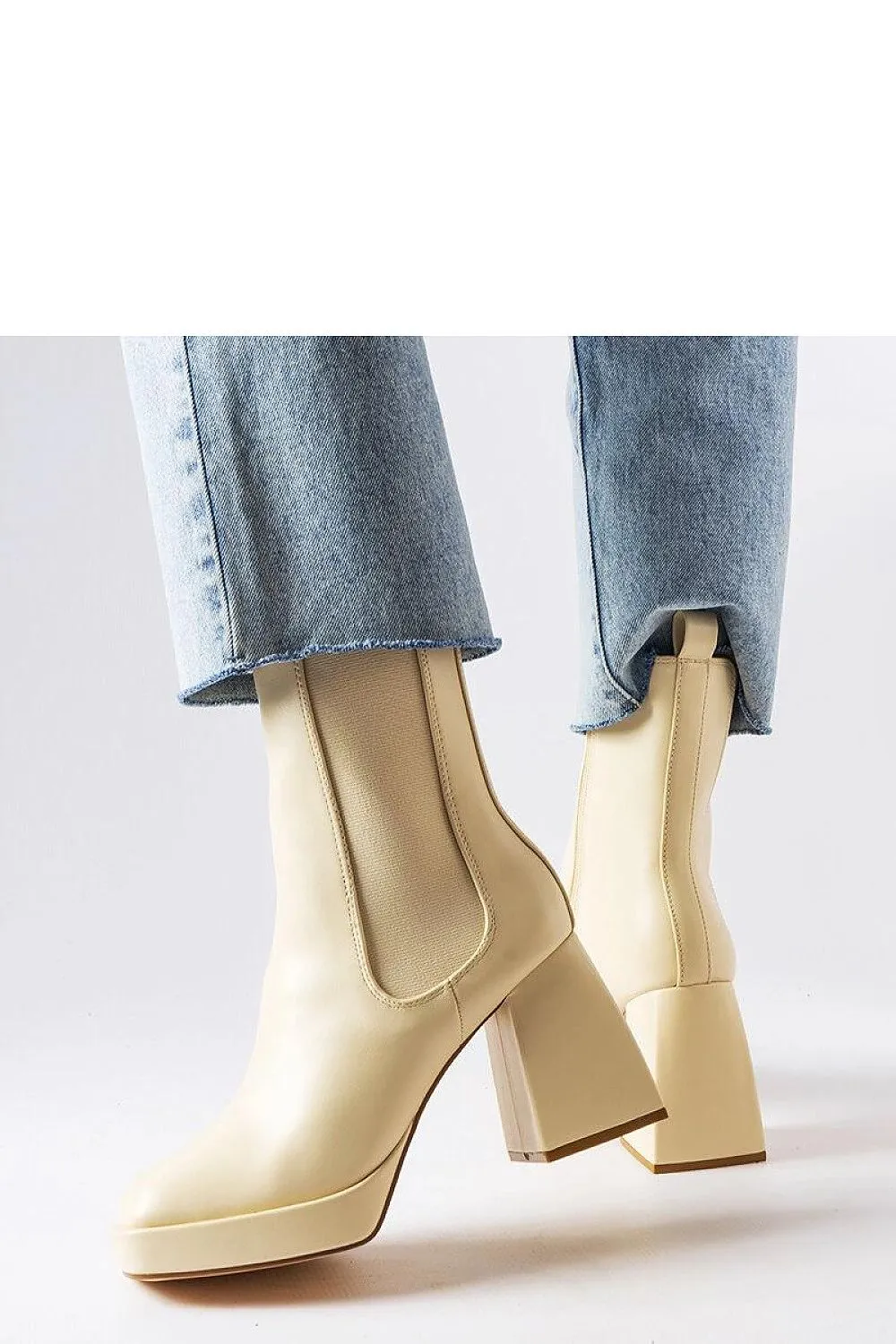 Beige ankle boots on a chunky heel