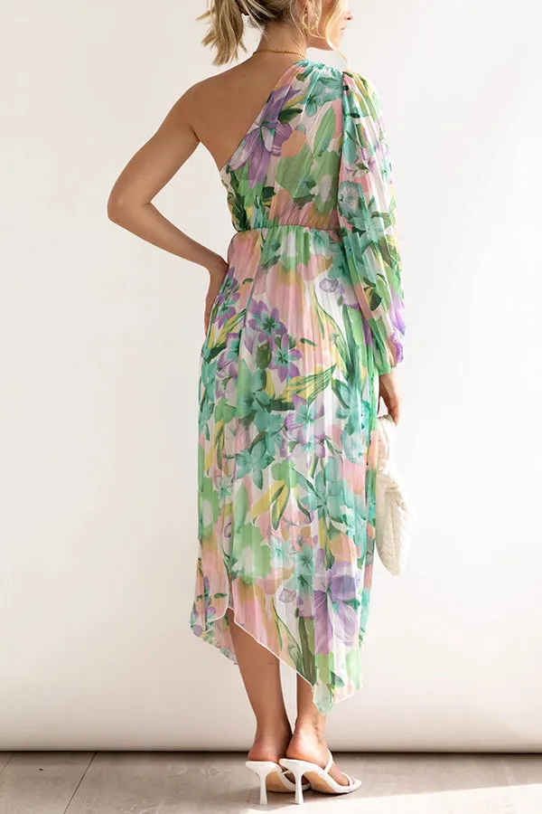 Elegant One-Shoulder Pleated Midi Dress - Bloom Your Own Way Style