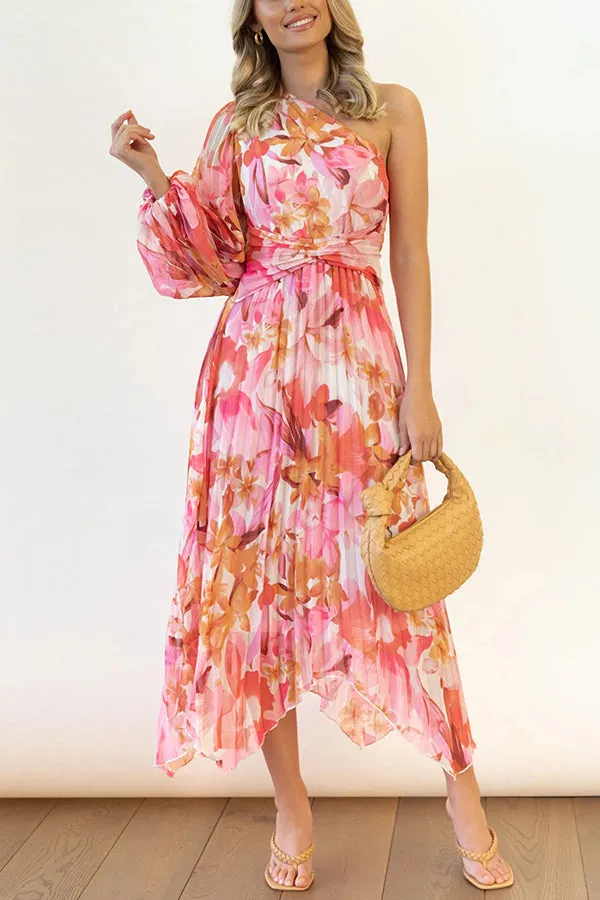 Elegant One-Shoulder Pleated Midi Dress - Bloom Your Own Way Style