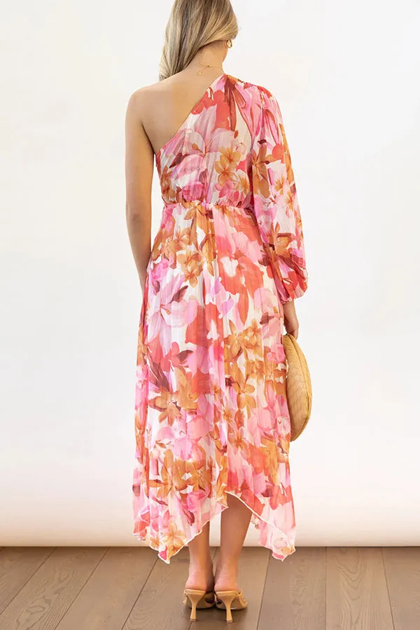 Elegant One-Shoulder Pleated Midi Dress - Bloom Your Own Way Style