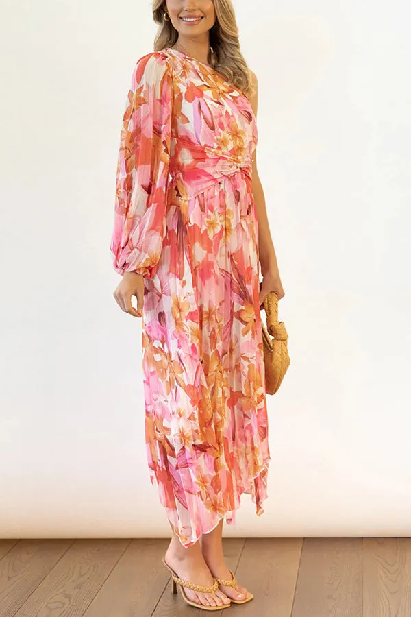 Elegant One-Shoulder Pleated Midi Dress - Bloom Your Own Way Style