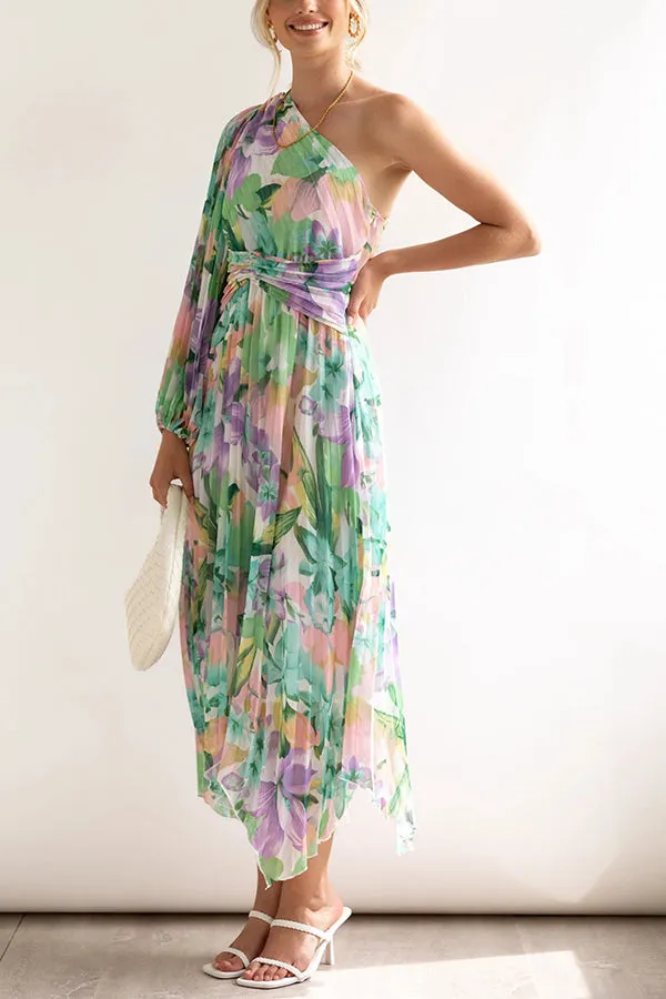 Elegant One-Shoulder Pleated Midi Dress - Bloom Your Own Way Style