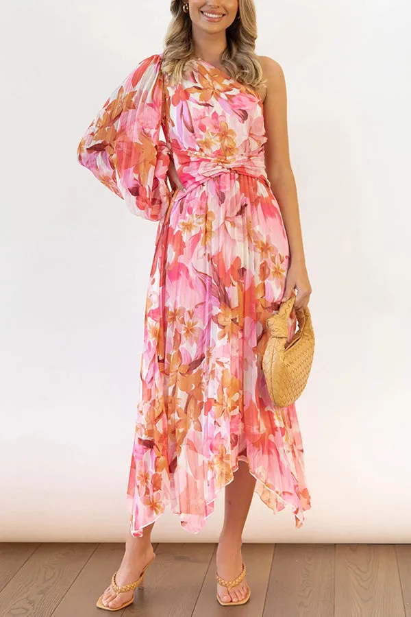 Elegant One-Shoulder Pleated Midi Dress - Bloom Your Own Way Style