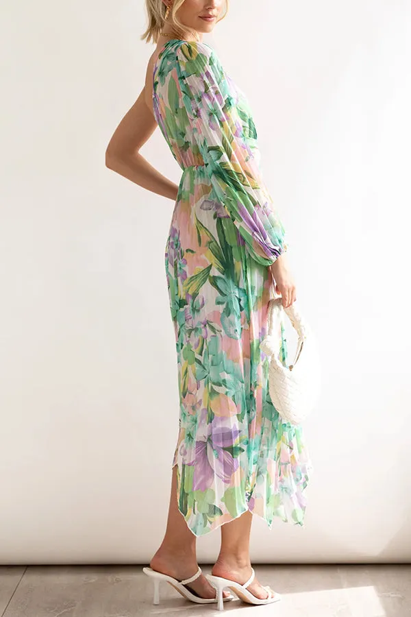 Elegant One-Shoulder Pleated Midi Dress - Bloom Your Own Way Style