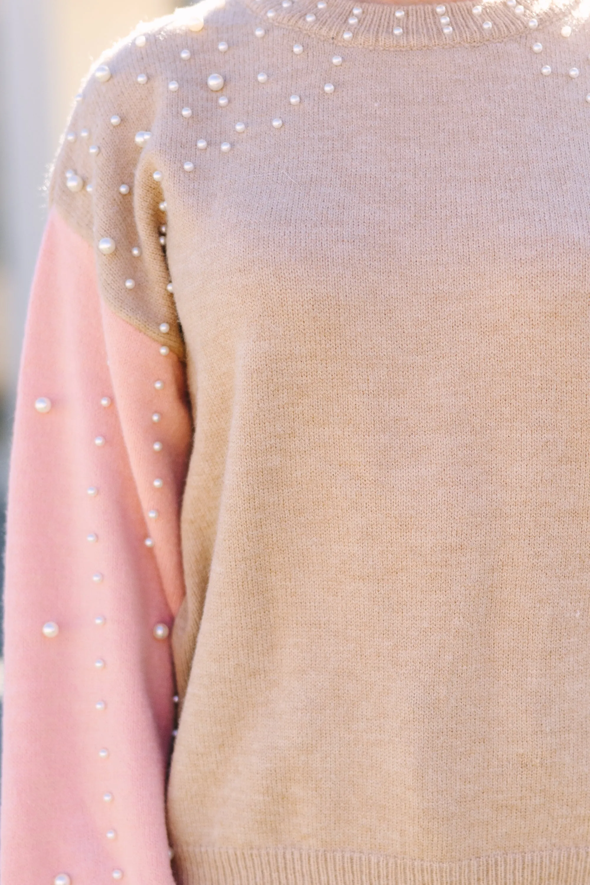 Can't Help But Love Taupe Colorblock Embellished Sweater