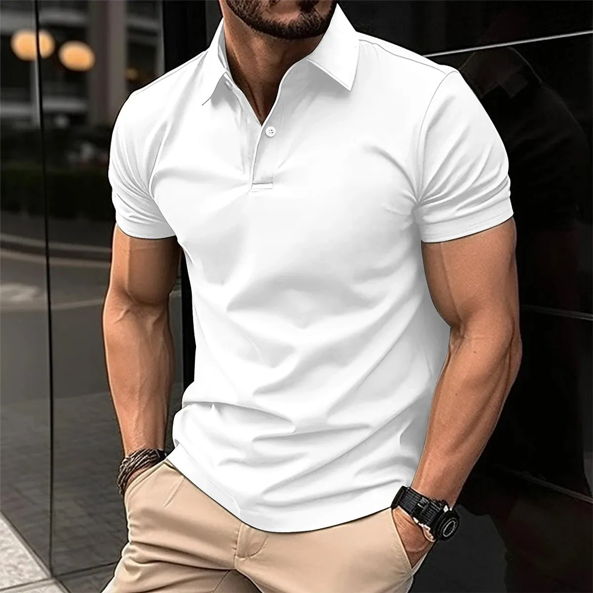 Casual Polo Shirt for Men-Short Sleeve Turn Down Collar Shirts