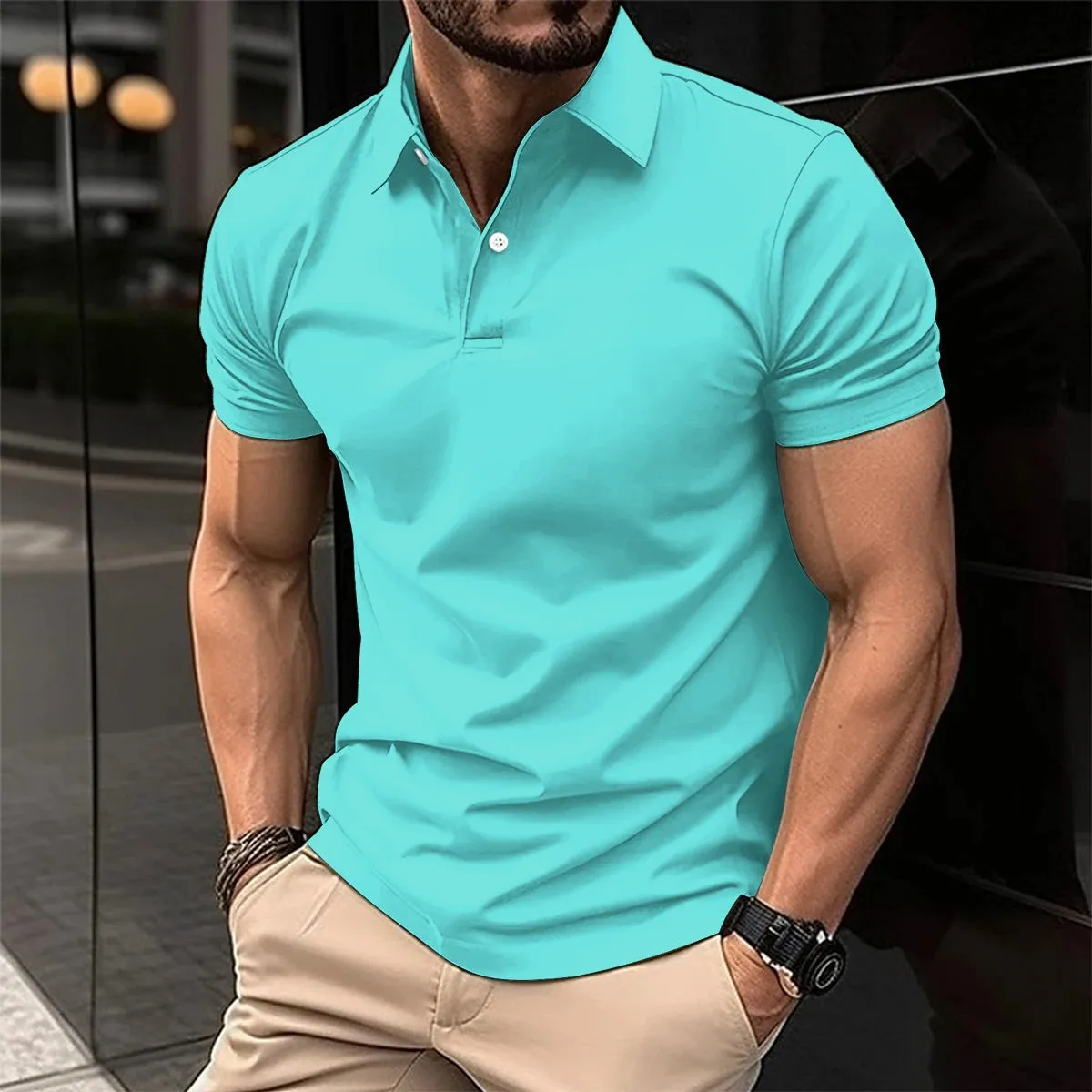 Casual Polo Shirt for Men-Short Sleeve Turn Down Collar Shirts