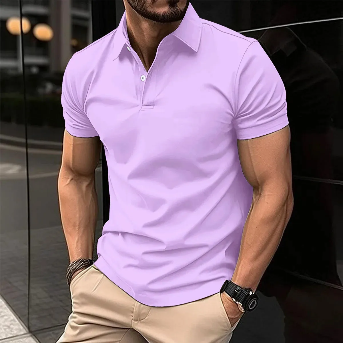 Casual Polo Shirt for Men-Short Sleeve Turn Down Collar Shirts
