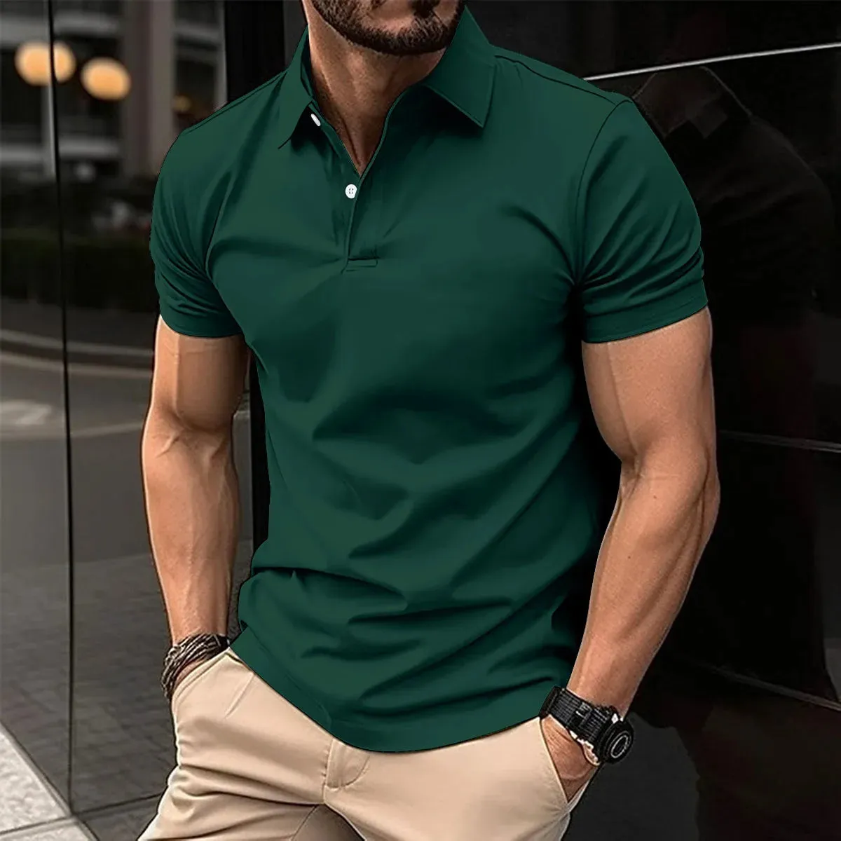 Casual Polo Shirt for Men-Short Sleeve Turn Down Collar Shirts