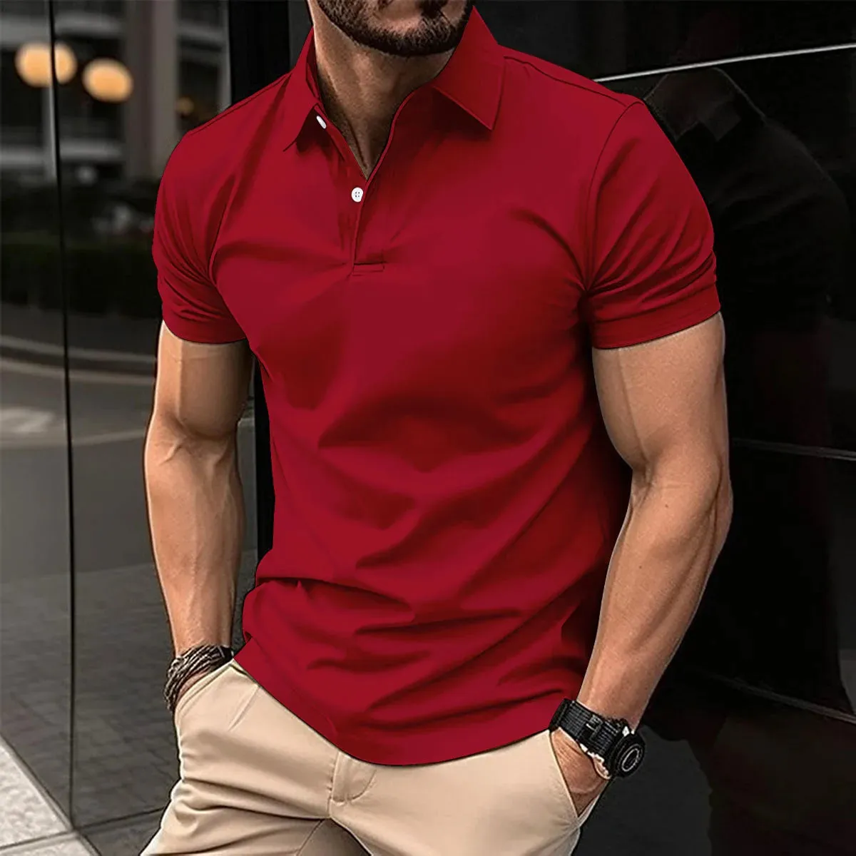 Casual Polo Shirt for Men-Short Sleeve Turn Down Collar Shirts