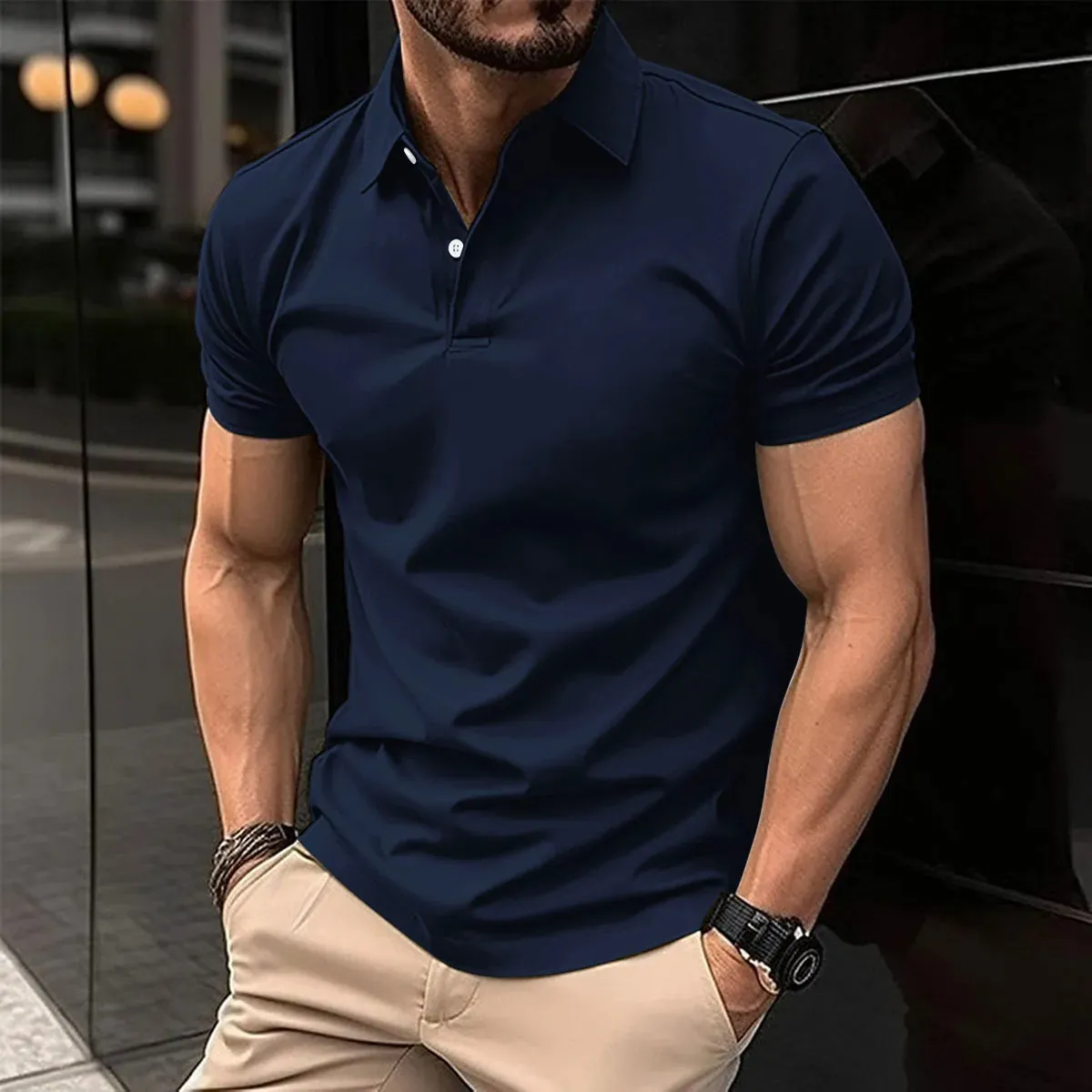 Casual Polo Shirt for Men-Short Sleeve Turn Down Collar Shirts