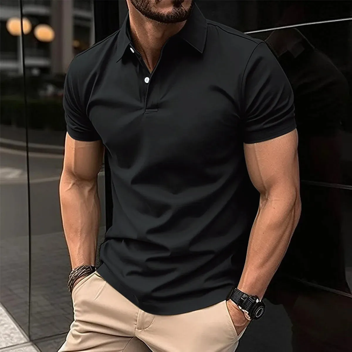 Casual Polo Shirt for Men-Short Sleeve Turn Down Collar Shirts