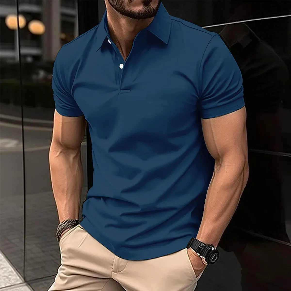 Casual Polo Shirt for Men-Short Sleeve Turn Down Collar Shirts