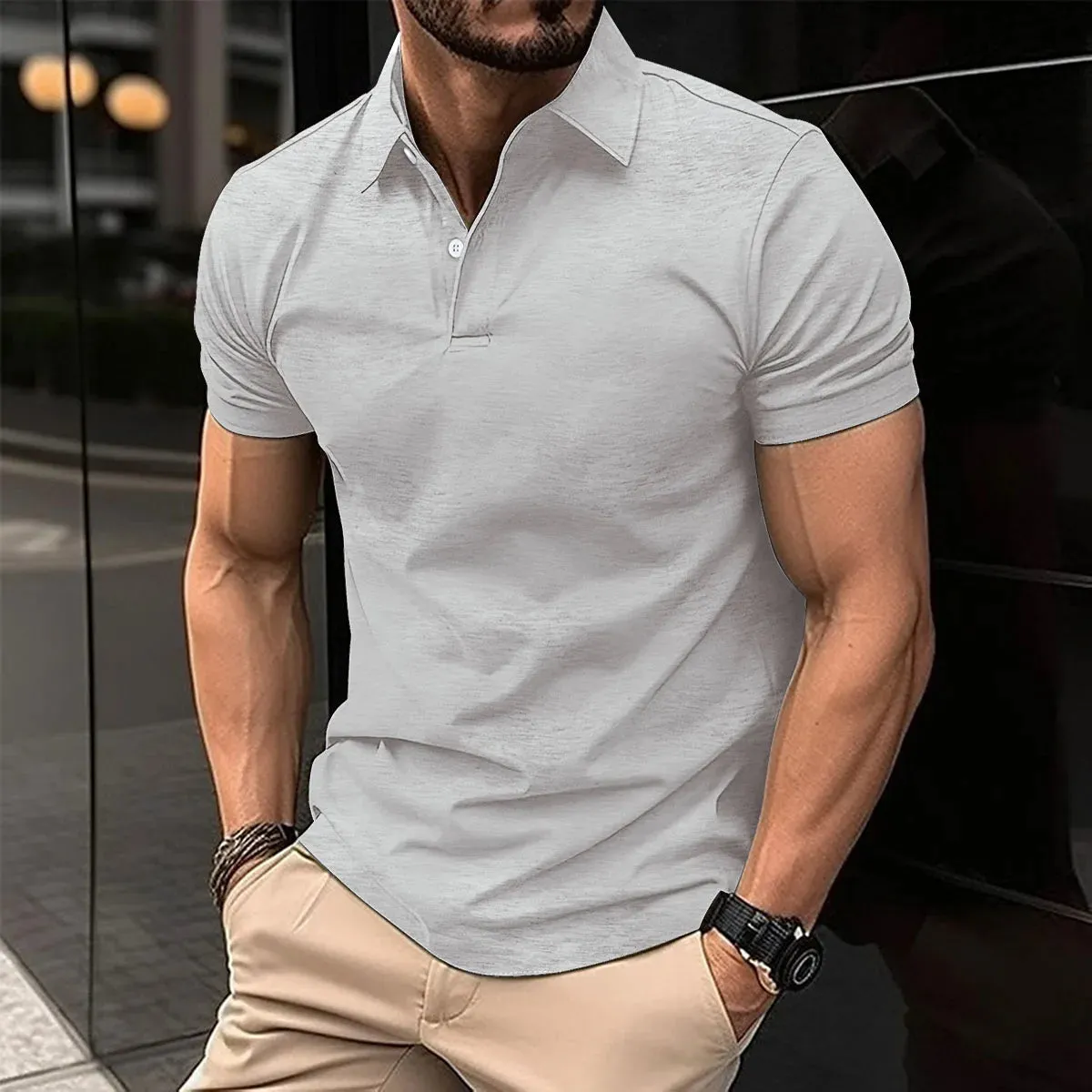 Casual Polo Shirt for Men-Short Sleeve Turn Down Collar Shirts