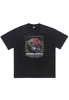 Earth print t-shirt grunge tee Gemini top in vintage black