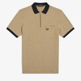 Fred Perry Micro Chequerboard Polo Shirt - Oatmeal / Dark Caramel