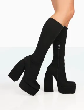 Jayce Black Nylon Chunky Square Toe Platform Block Boots