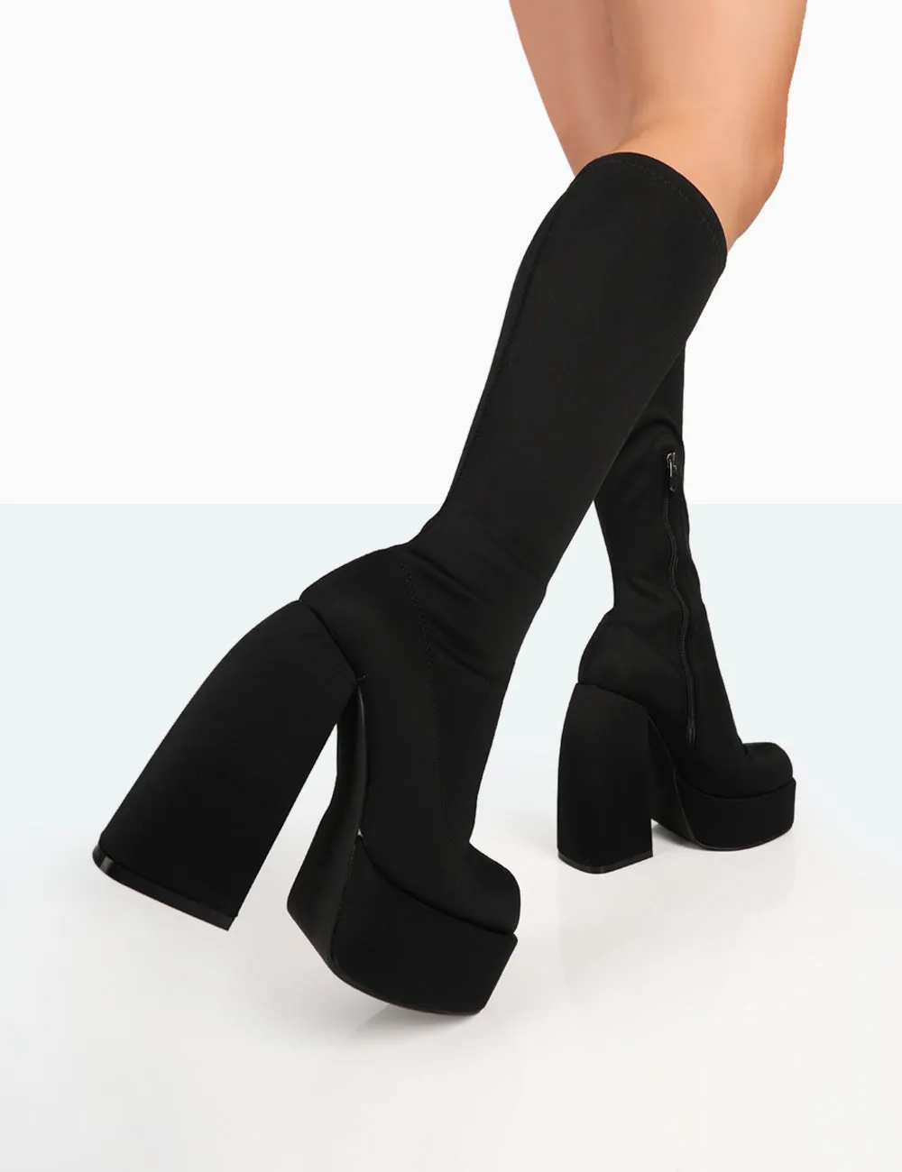 Jayce Black Nylon Chunky Square Toe Platform Block Boots