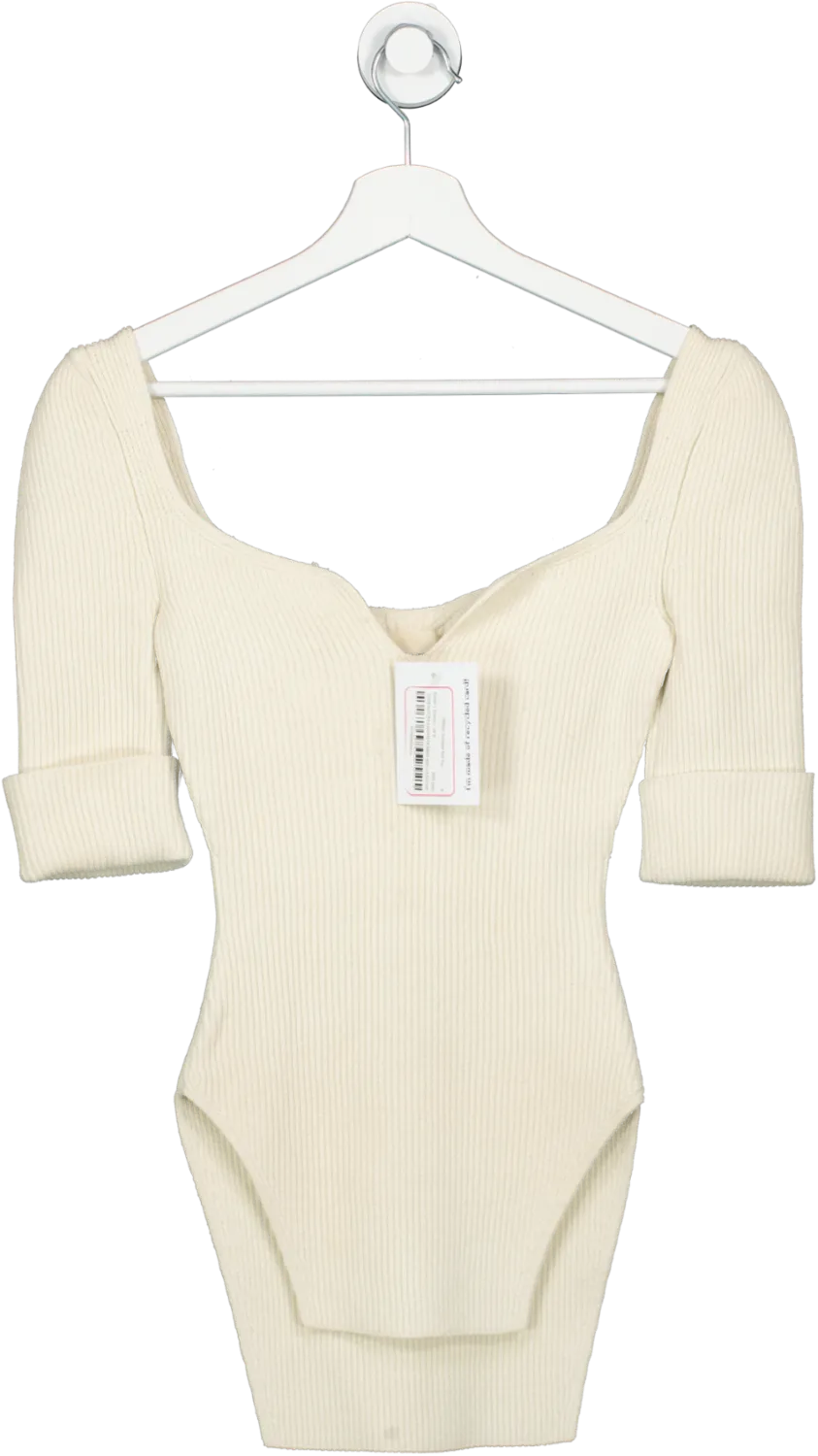 Khaite Cream Ribbed  Sculpted Sweetheart neck Knit Top UK S
