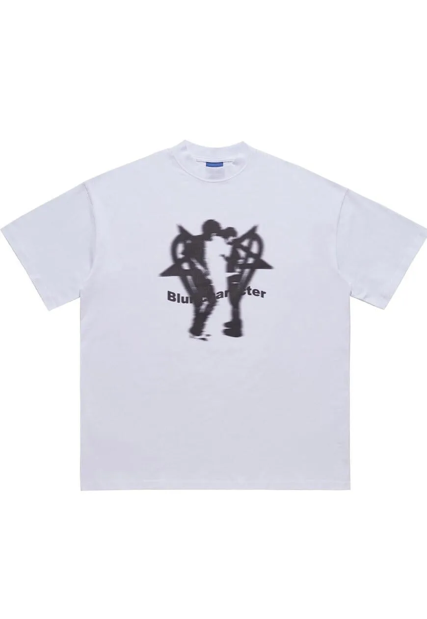 Pentagram heart t-shirt couple print tee love top in white