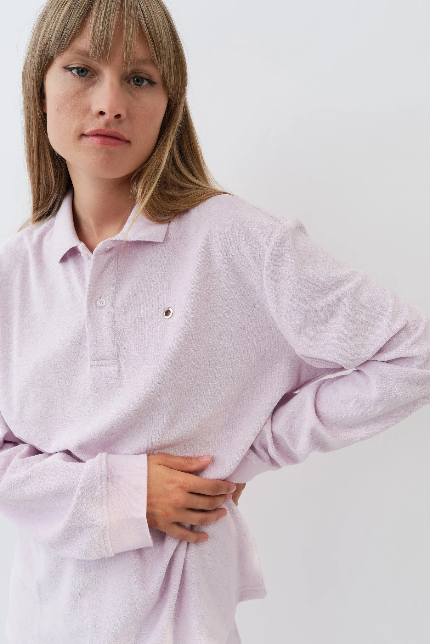 Terrycloth Polo Shirt — Strawberry Milk