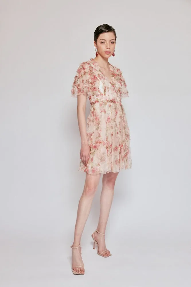 Waltzing Blooms Ruffle Micro Mini Dress