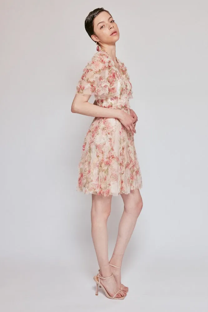 Waltzing Blooms Ruffle Micro Mini Dress