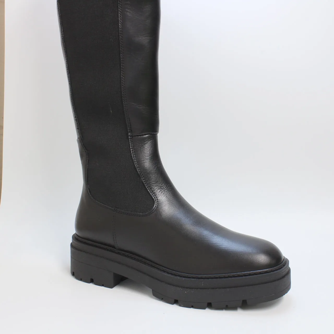 Kamilla Womens Black Leather Chelsea Knee Boots for the Office
